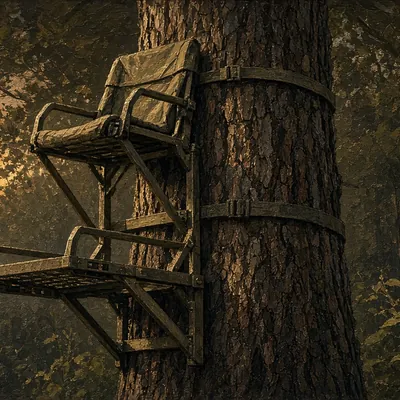 Illustration of hang-on tree stand