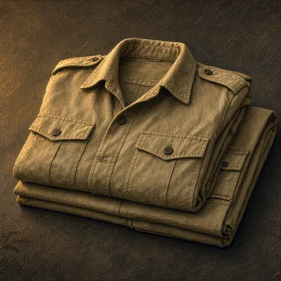 Illustration of neutral khaki / olive / brown clothing (ask outfitter about camo)