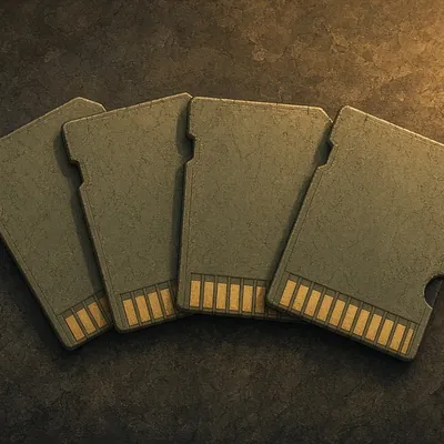 Illustration of trail cam sd cards & batteries