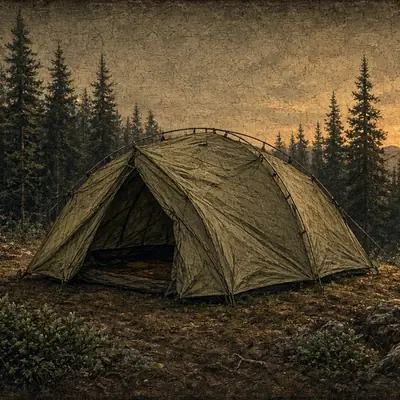 Illustration of tent & sleeping bag