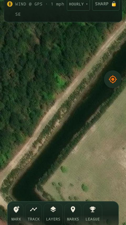 Your World Hunt screenshot: Satellite map with the Sharp Shooter shortcut
