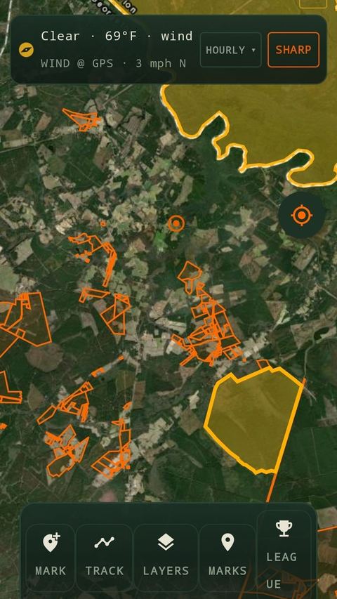 Your World Hunt screenshot: LAND public-land overlay (informational, not a survey)